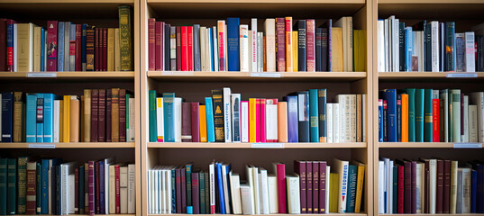 Full front view Books on Shelves in Library