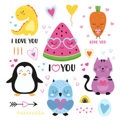 cartoon set for valentine's day