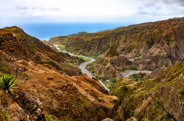 Mountain landscape near Ribeira Grande, Island Santo Antao, Cape Verde, Cabo Verde, Africa.