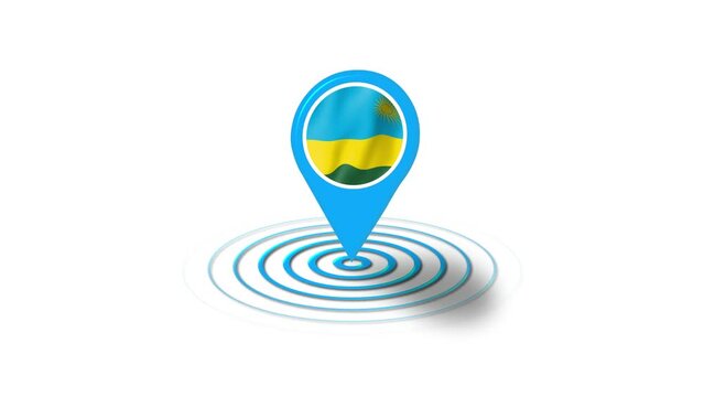 Rwanda flag icon 3d GPS location tracking animation in white background