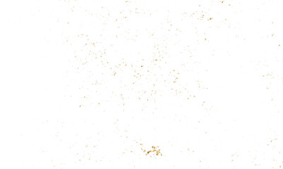 Abstract doted and confetti golden glitter and dust particles splatter on transparent background. Dust golden grunge background.