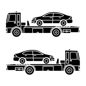 Service Truck. Tow Truck with Broken Car. Stock vector illustration 