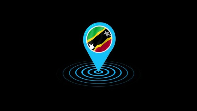 Saint Kitts and Nevis flag icon gps location tracking animation in black background