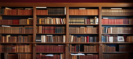 Full front view Books on Shelves in Library - obrazy, fototapety, plakaty