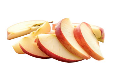 Red apple slices isolated on white
