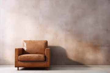 Foto op Aluminium Retro brown leather armchair against grunge wall © mardiaek
