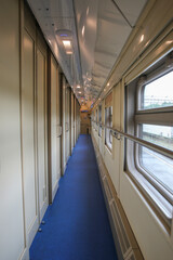 Moscow, Russia- August 21, 2021: Kazansky Railway Station, compartment car of the train inside