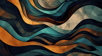 Abstract Background with Earthy Tones: Topography of Layered Waves - Textured Digital Art Landscape