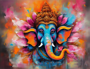 Illustration of Lord Ganesha, the son of God Shiva and Goddess Parvati. The Hindu God Ganesha is the remover of obstacles .He is the first God to be worshipped in all Hindu rites and rituals. - obrazy, fototapety, plakaty