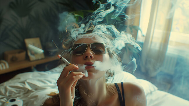 Image of a woman smoking tobacco