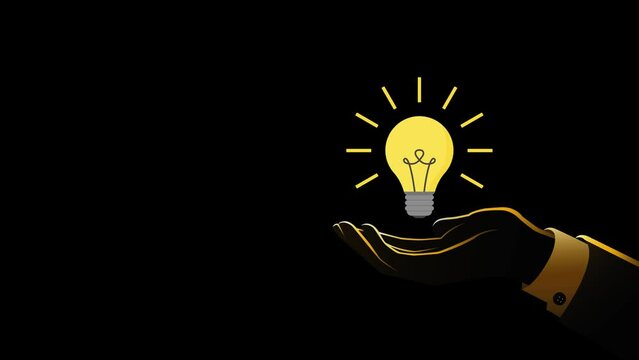 Businessman Holding a Bright Light Bulb in black background with copy space. Innovative Idea and Brillant business Imagination Concept 
