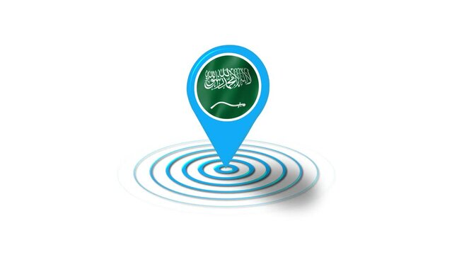 Saudi Arabia flag icon 3d GPS location tracking animation in white background