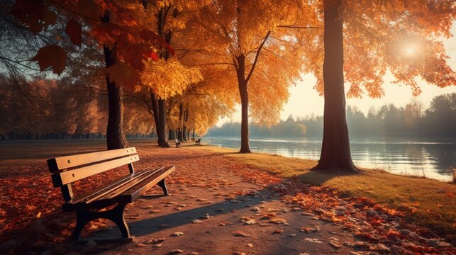 Illustration Gorgeous autumn landscape within a park