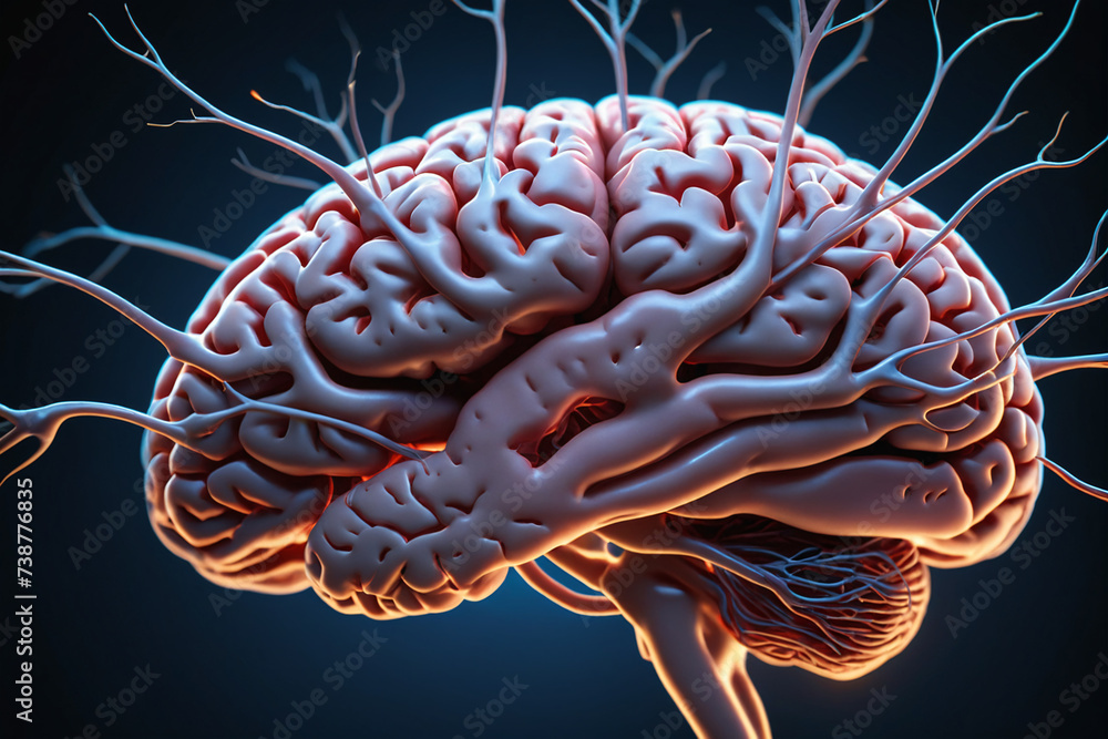 Aufkleber close up of human brain showing neurons firing and neural extensions - concept for idea and brainsto