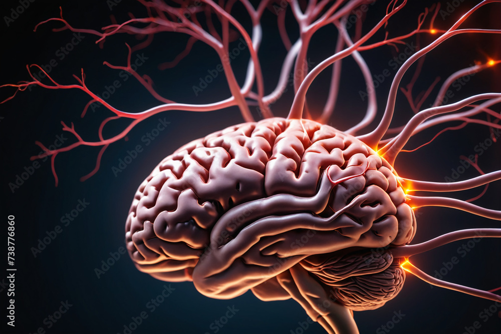 Aufkleber Close up of human brain showing neurons firing and neural extensions - Concept for idea and brainstorming