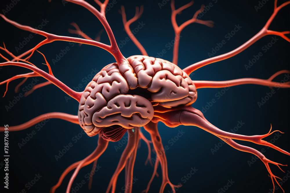 Poster Close up of human brain showing neurons firing and neural extensions - Concept for idea and brainstorming