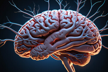 Close up of human brain showing neurons firing and neural extensions - Concept for idea and brainstorming
