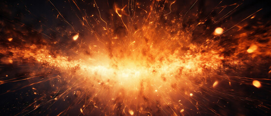 A mesmerizing closeup of a vibrant explosion, radiating sparks and intense fiery energy.