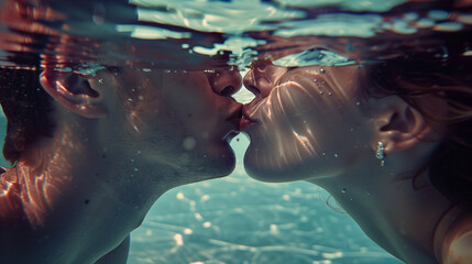 A couple kissing in the water