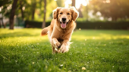 a dog running on grass - obrazy, fototapety, plakaty