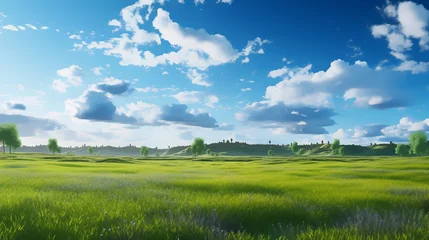 Gardinen Nice view green a nice day, clouds clear sky background, Illustration © AI-Stocks