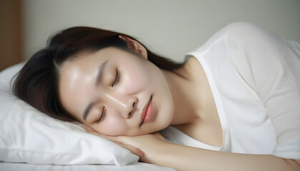 Fototapeta na wymiar portrait of a Asian woman sleeping in bed