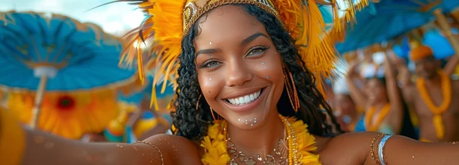 Crédence de cuisine en verre imprimé Carnaval Selfie at the funfair celebration by a Brazilian female samba dancer