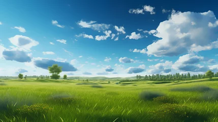 Fototapeten Nice view green a nice day, clouds clear sky background, Illustration © AI-Stocks