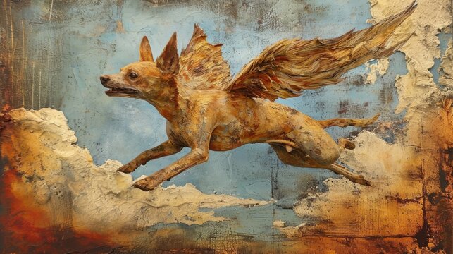 Fantasy image of a flying fox on a grunge background