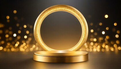 golden frame 3d, a blank golden circle lights mockup against an immaculate blank background
