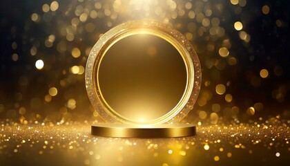 gold background, a blank golden circle lights mockup against an immaculate blank background - obrazy, fototapety, plakaty