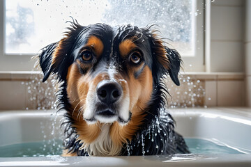 A dog taking a bath. Generative AI