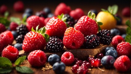 Fresh mixed berries for health-lovers, cinematic fruit photography  - obrazy, fototapety, plakaty