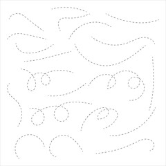 Dotted line doodle set. Hand drawn dashed different way element. Linear route collection. Vector isolated on white. Hand drawn dotted line vector set