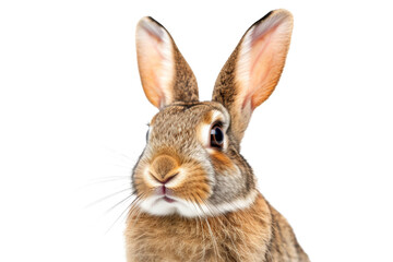 Studio portrait of cute rabbit isolated on transparent png background, happy bunny running on floor, adorable fluffy rabbit that sniffing. - obrazy, fototapety, plakaty