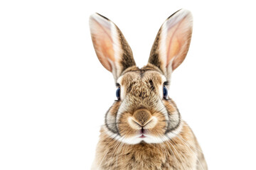 Obraz premium Studio portrait of cute rabbit isolated on transparent png background, happy bunny running on floor, adorable fluffy rabbit that sniffing.