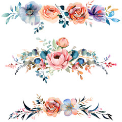 Creative abstract water color decorative Pastel floral Wedding frame border set on white background