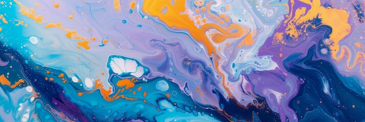 Abstract Fluid Art Texture with Vibrant Blue, Purple, and Gold Swirls for Creative Backgrounds and Designs
