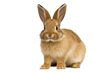 Studio portrait of cute rabbit isolated on transparent png background, happy bunny running on floor, adorable fluffy rabbit that sniffing.