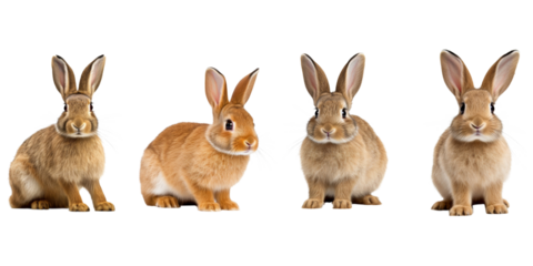 Studio portrait of cute rabbit isolated on transparent png background, happy bunny running on floor, adorable fluffy rabbit that sniffing.