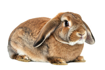 Studio portrait of cute rabbit isolated on transparent png background, happy bunny running on floor, adorable fluffy rabbit that sniffing.