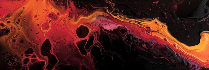 Abstract Fiery Fluid Art Background with Vibrant Red and Black Tones, Dynamic Flowing Texture for Creative Design
