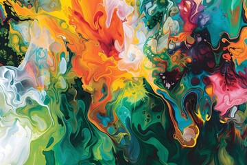Vibrant Abstract Fluid Art Background with Swirling Color Patterns and Dynamic Motion for Creative Design Use