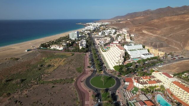 Aerial view of Fuerteventura. Lighthouse and city.