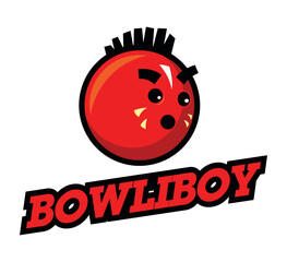 Bowling team logotype with red mohawk style hair ball