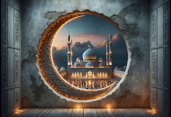 a wall with an opening in the shape of the crescent moon of Ramadan