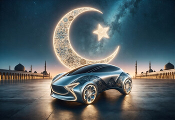 a car designed in the style of the crescent moon of Ramadan - obrazy, fototapety, plakaty