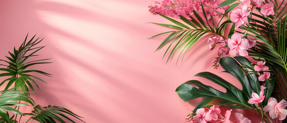 A pink frame with a sensual and emotional plant. Frames with plants, trees, and flowers. cosmetics mockup images. cosmetics photo, beauty industry advertising photo.