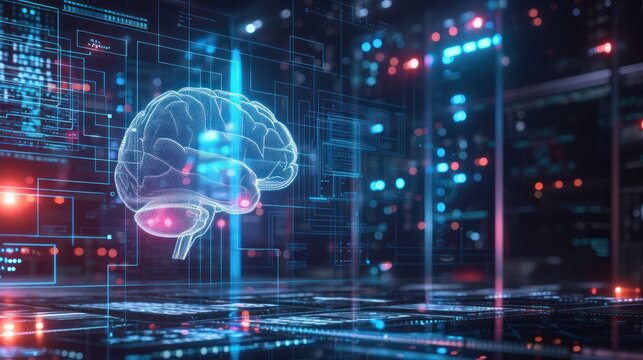 Technological Brain Illustration Symbolizing Artificial Intelligence Technological Advancement