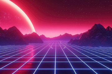 a blue and pink futuristic background, in the style of neon grids, cosmic landscape
